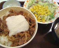 すき家　早稲田南店／わさび山かけ牛丼＋サラダセット