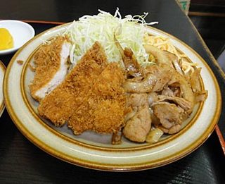 キッチン 南海　早稲田店／チキンカツと生姜焼き、パスタの盛り合わせ
