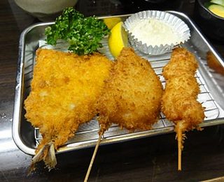 串かつ えいちゃん／ハムカツとアジフライ、紅生姜定食